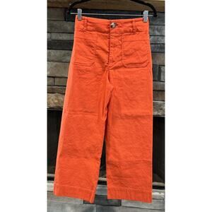Anthropologie MAEVE Red Collette Crop Wide Leg Linen Blend Pants Size 27 *A9